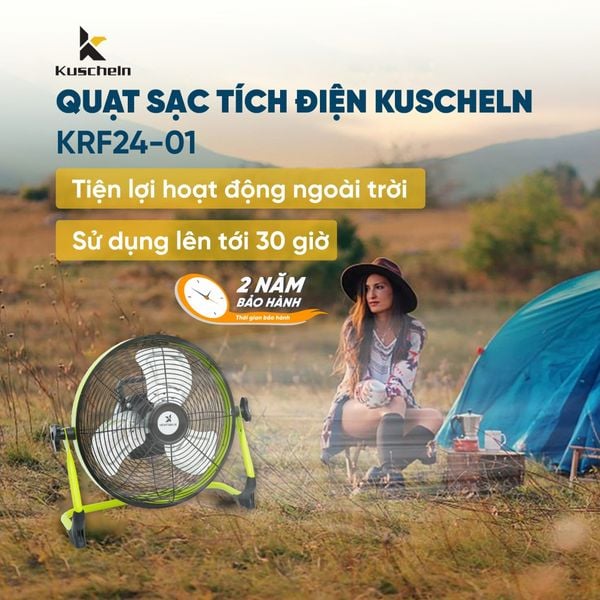 Quạt sạc tích điện Kuscheln KRF24-01 12 mức gió, chạy 30 giờ