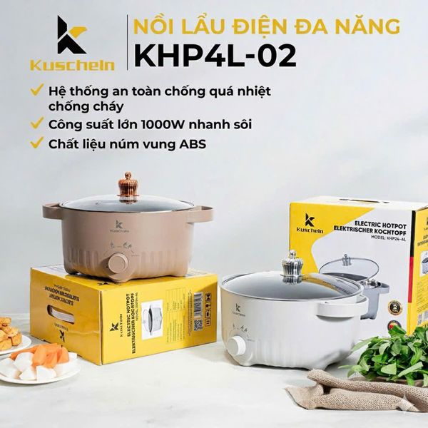 Nồi lẩu điện lòng inox Kuscheln KHP4L-02 vung kính