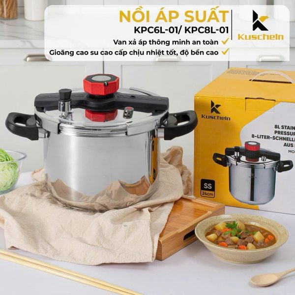 Nồi áp suất cơ đáy từ Kuscheln KPC6L/8L inox nguyên khối 6L/8L