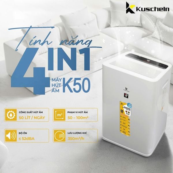 Máy hút ẩm lọc ion âm Kuscheln K50 hút 50 lít/ngày