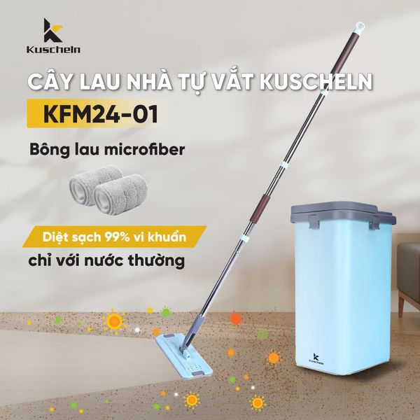 Cây lau nhà tự vắt Kuscheln KFM24-01 thùng 2 ngăn microfiber