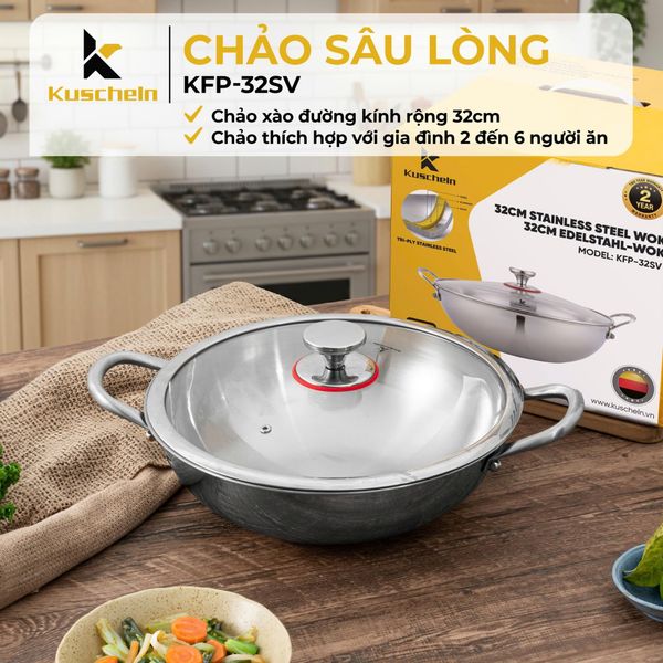 Chảo xào đúc liền khối 32cm Kuscheln inox 304