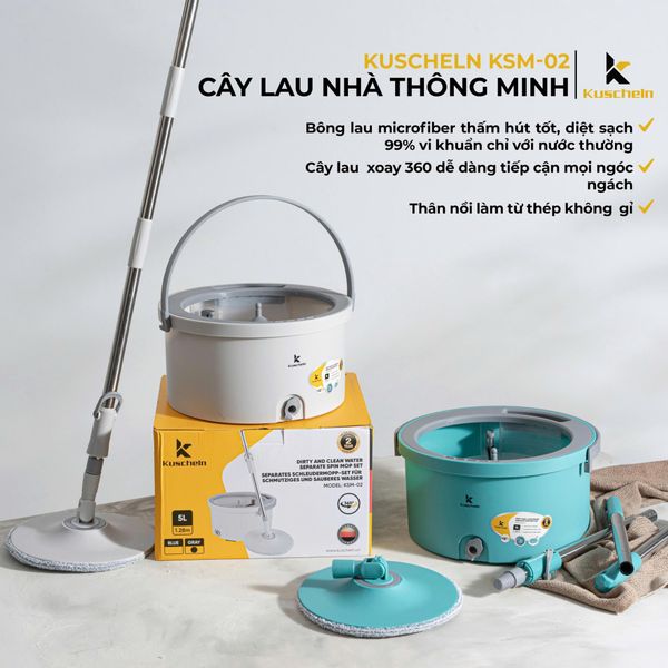 Cây lau nhà tròn xoay 360 Kuscheln KSM-02 tay cầm inox
