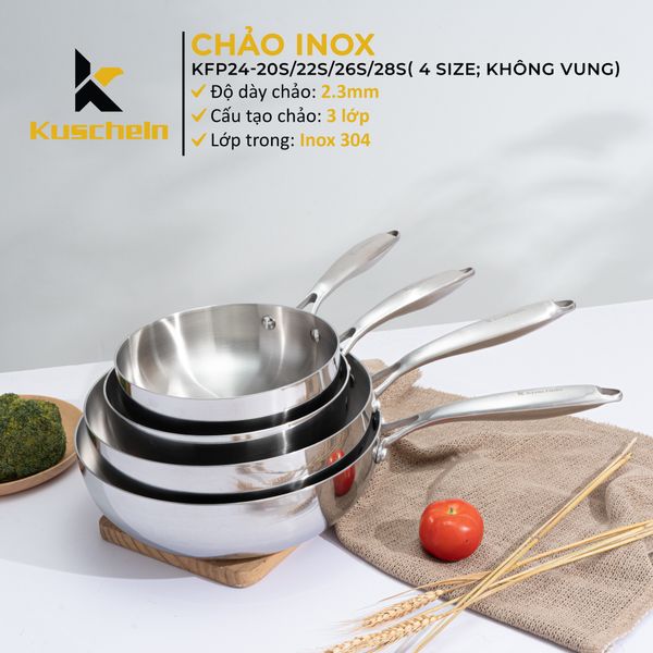 Chảo inox Zeus Kuscheln KFP24 nhiều size 20/22/26/28cm