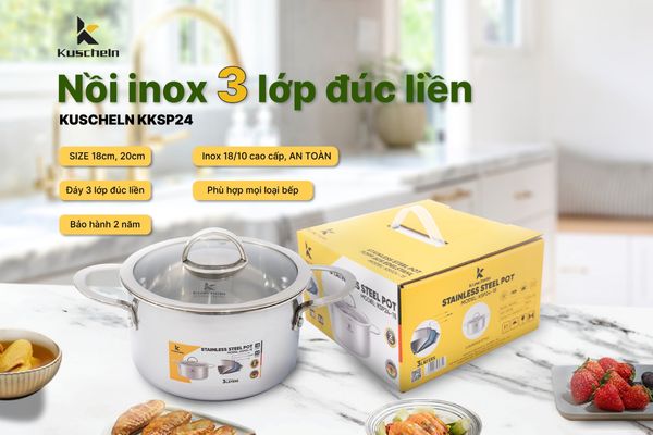 Nồi inox 3 lớp đúc liền Kuscheln KSP24 inox 304 đáy từ